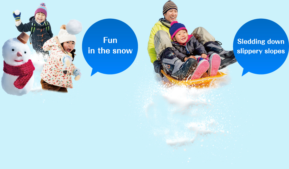 Fun in the snow Sledding down slippery slopes